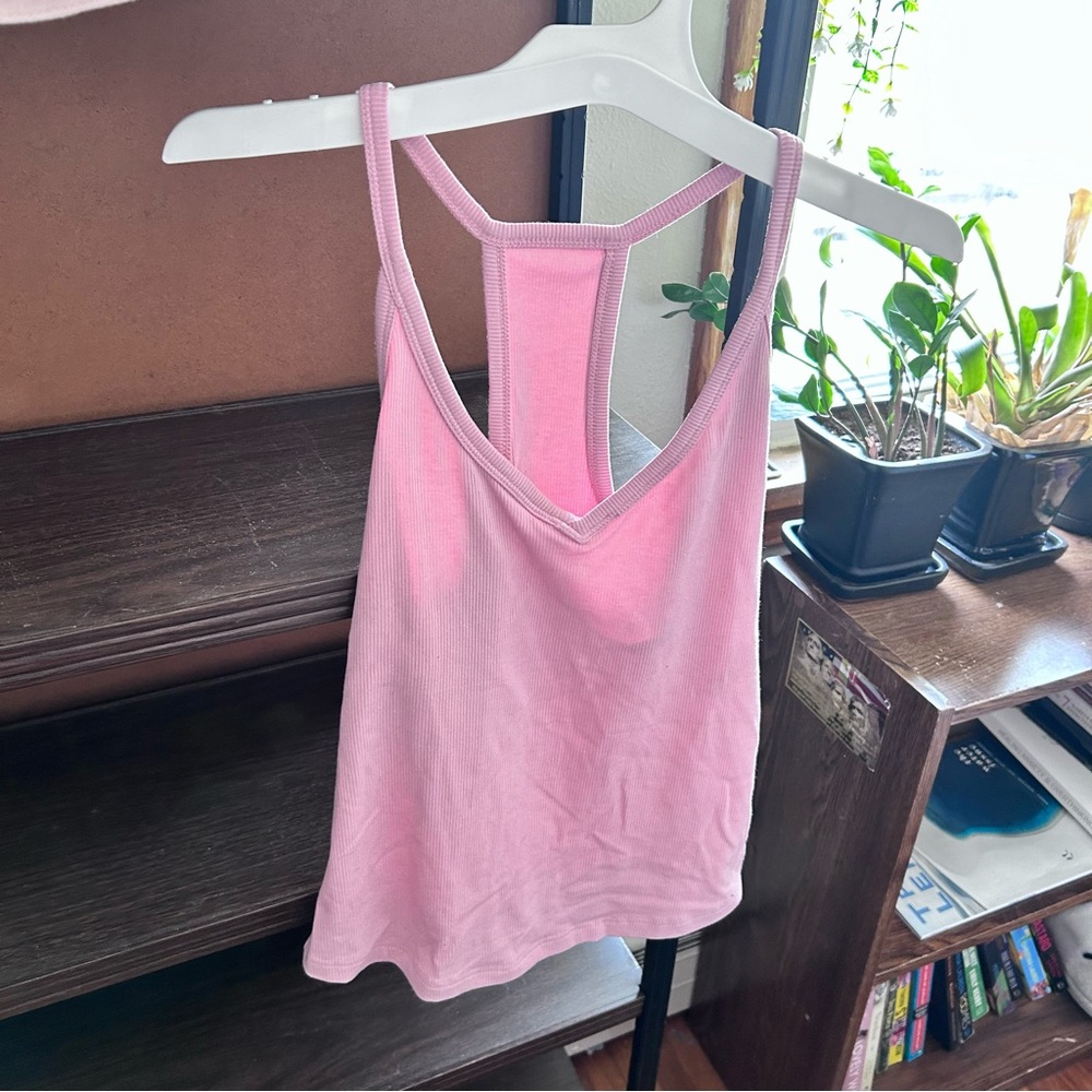 Pink racerback fitted tank top